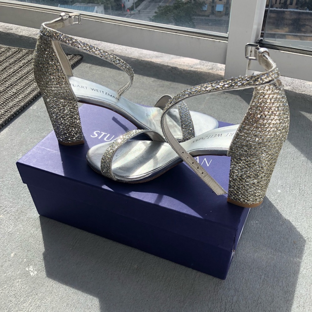 Stuart Weitzman Nearlynude block heels silver